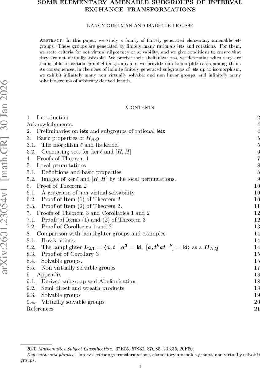 Some elementary amenable subgroups of interval exchange transformations
