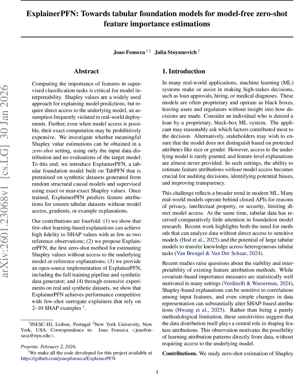 ExplainerPFN: Towards tabular foundation models for model-free zero-shot feature importance estimations