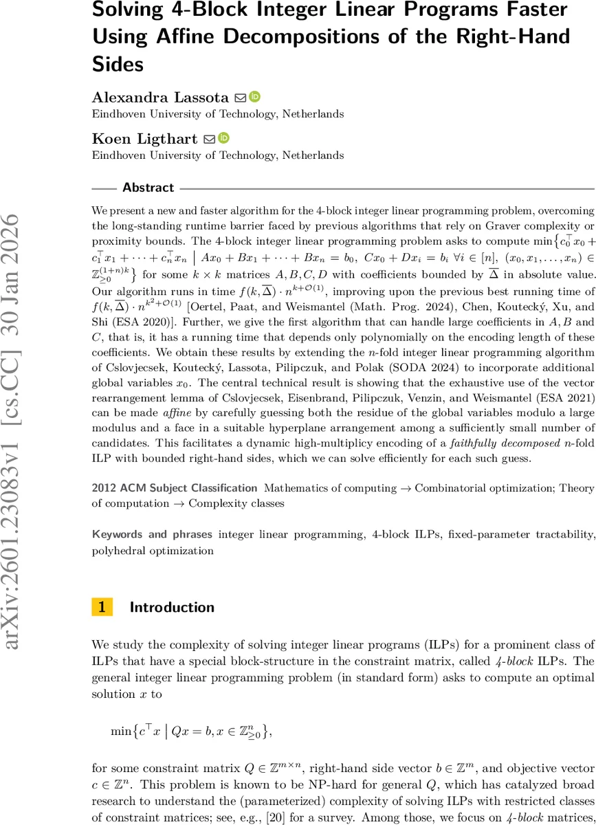 Solving 4-Block Integer Linear Programs Faster Using Affine Decompositions of the Right-Hand Sides