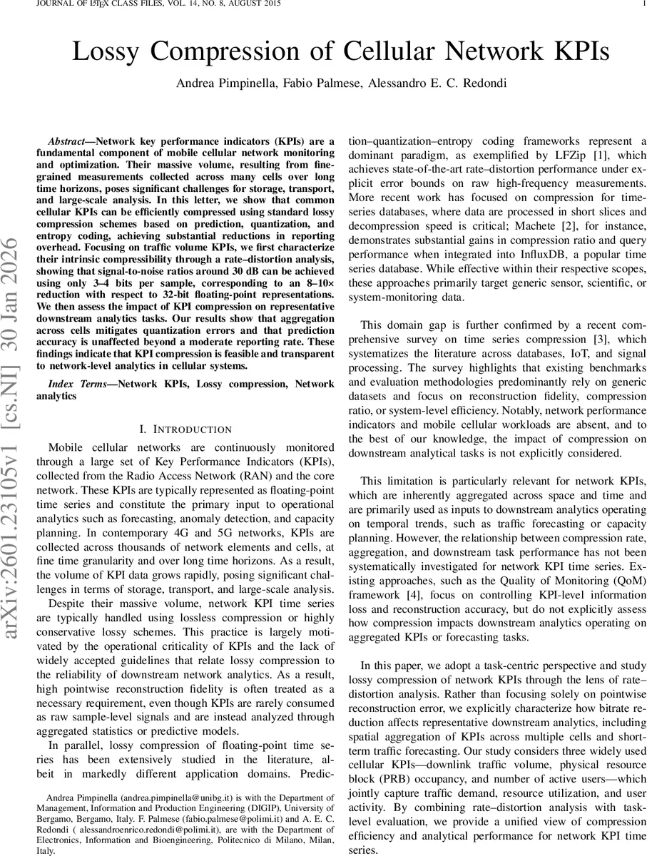 Lossy Compression of Cellular Network KPIs