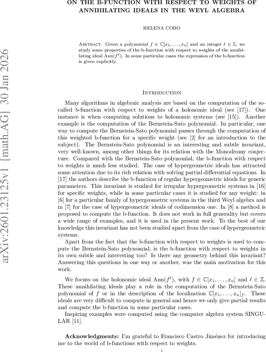 On the b-function with respect to weights of annihilating ideals in the Weyl algebra