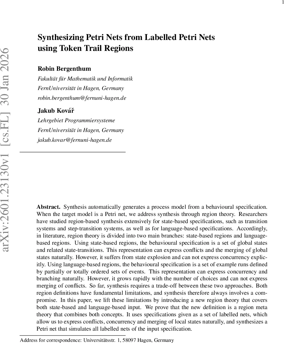Synthesizing Petri Nets from Labelled Petri Nets using Token Trail Regions
