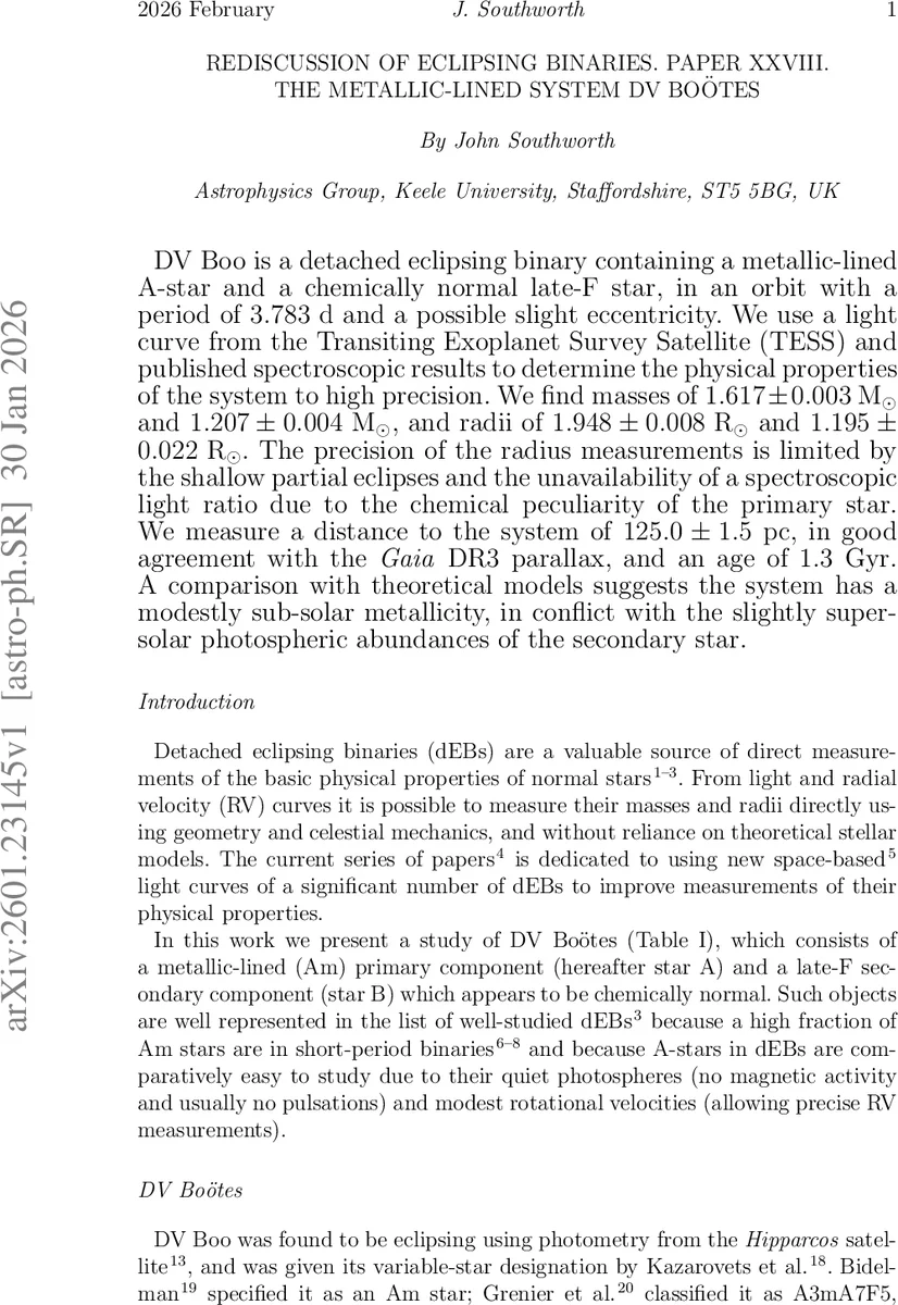 Rediscussion of eclipsing binaries. Paper XXVIII. The metallic-lined system DV Bootes