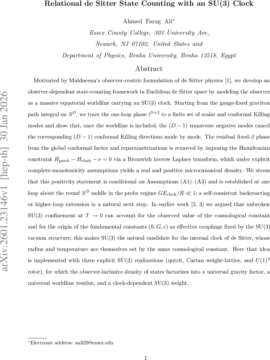 Relational de Sitter State Counting with an SU(3) Clock