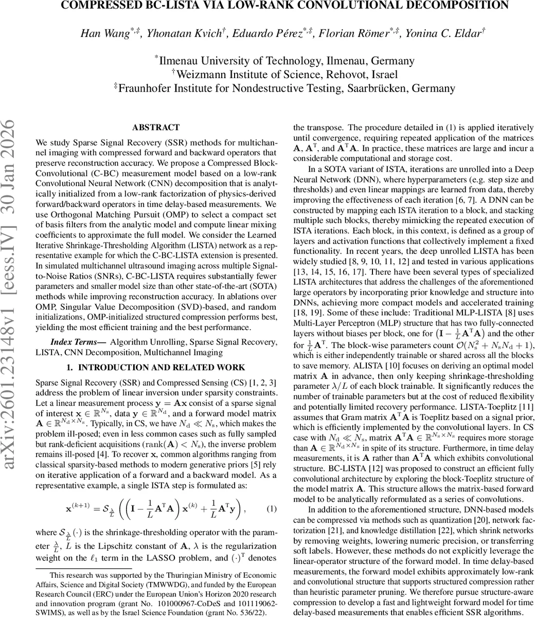 Compressed BC-LISTA via Low-Rank Convolutional Decomposition