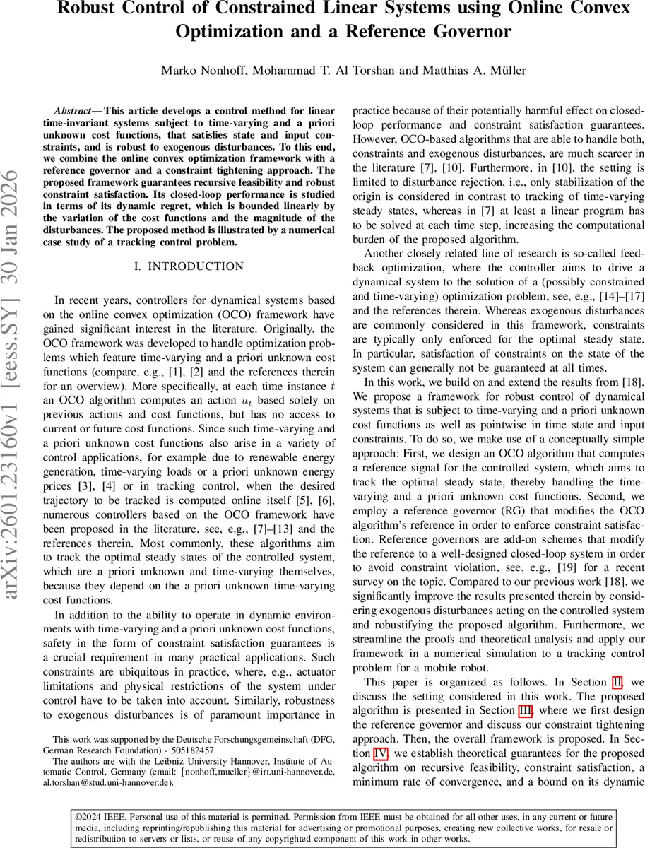 Robust Control of Constrained Linear Systems using Online Convex Optimization and a Reference Governor
