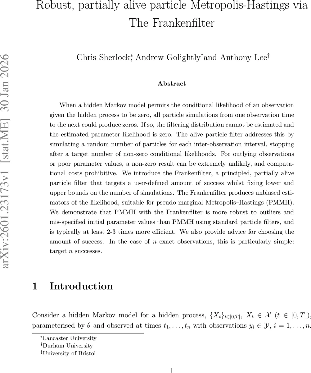 Robust, partially alive particle Metropolis-Hastings via the Frankenfilter