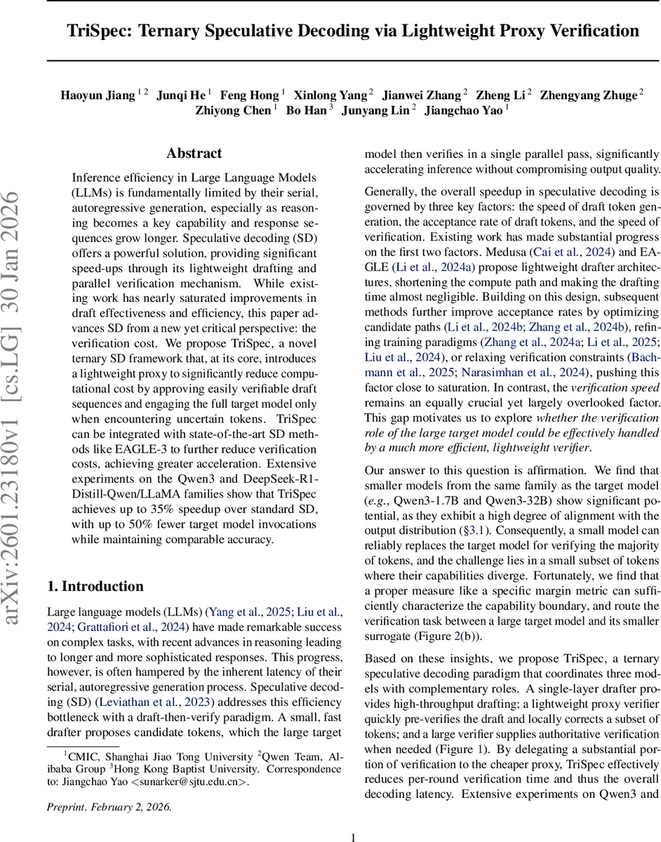 TriSpec: Ternary Speculative Decoding via Lightweight Proxy Verification