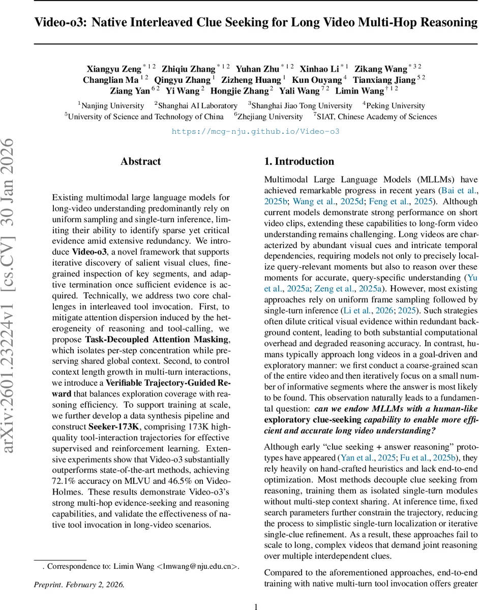 Video-o3: Native Interleaved Clue Seeking for Long Video Multi-Hop Reasoning