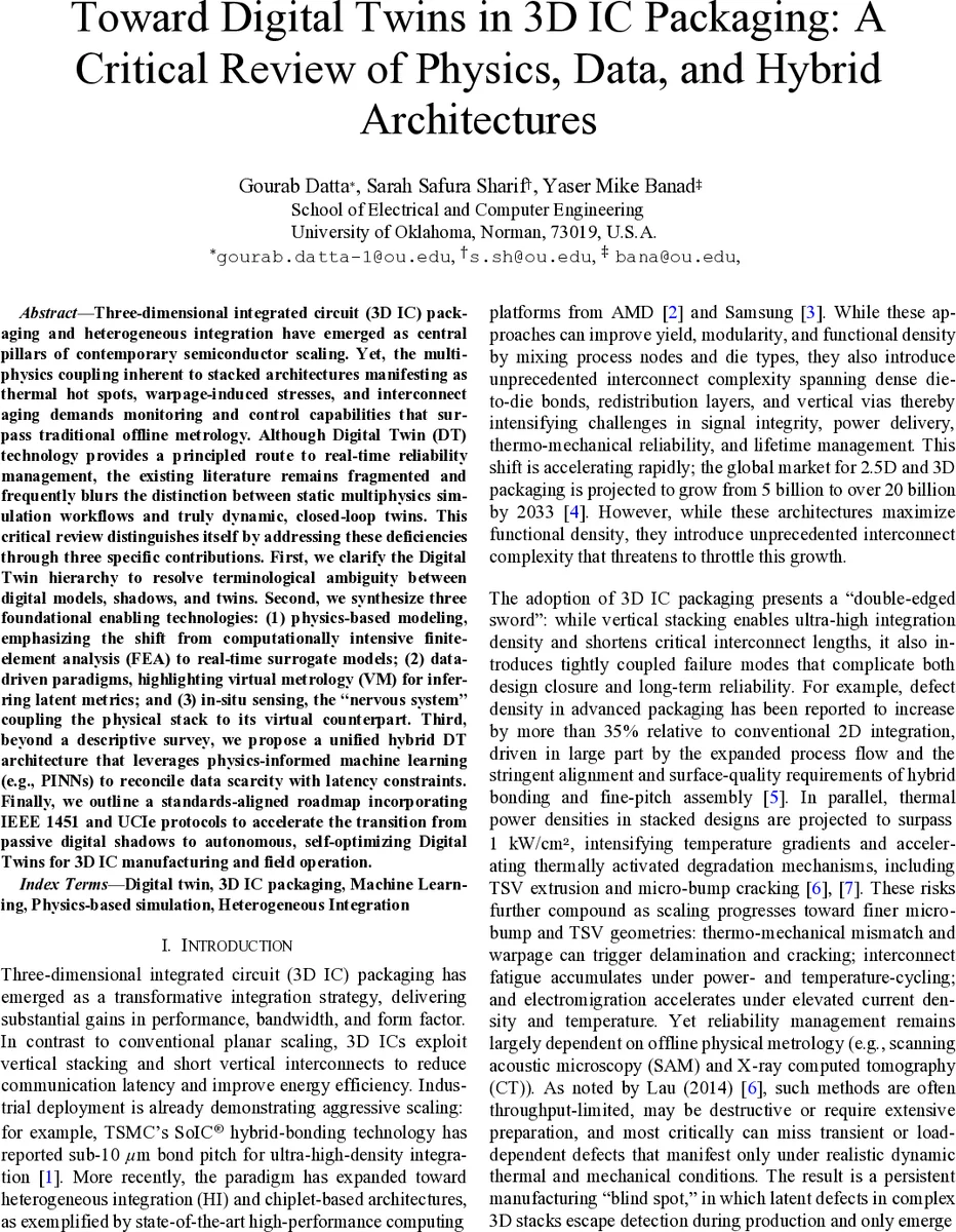 Toward Digital Twins in 3D IC Packaging: A Critical Review of Physics, Data, and Hybrid Architectures