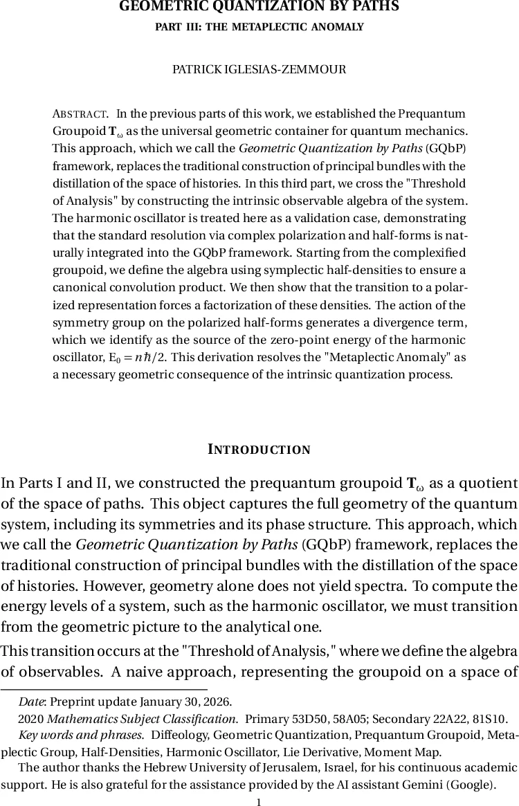 Geometric Quantization by Paths, Part III: The Metaplectic Anomaly