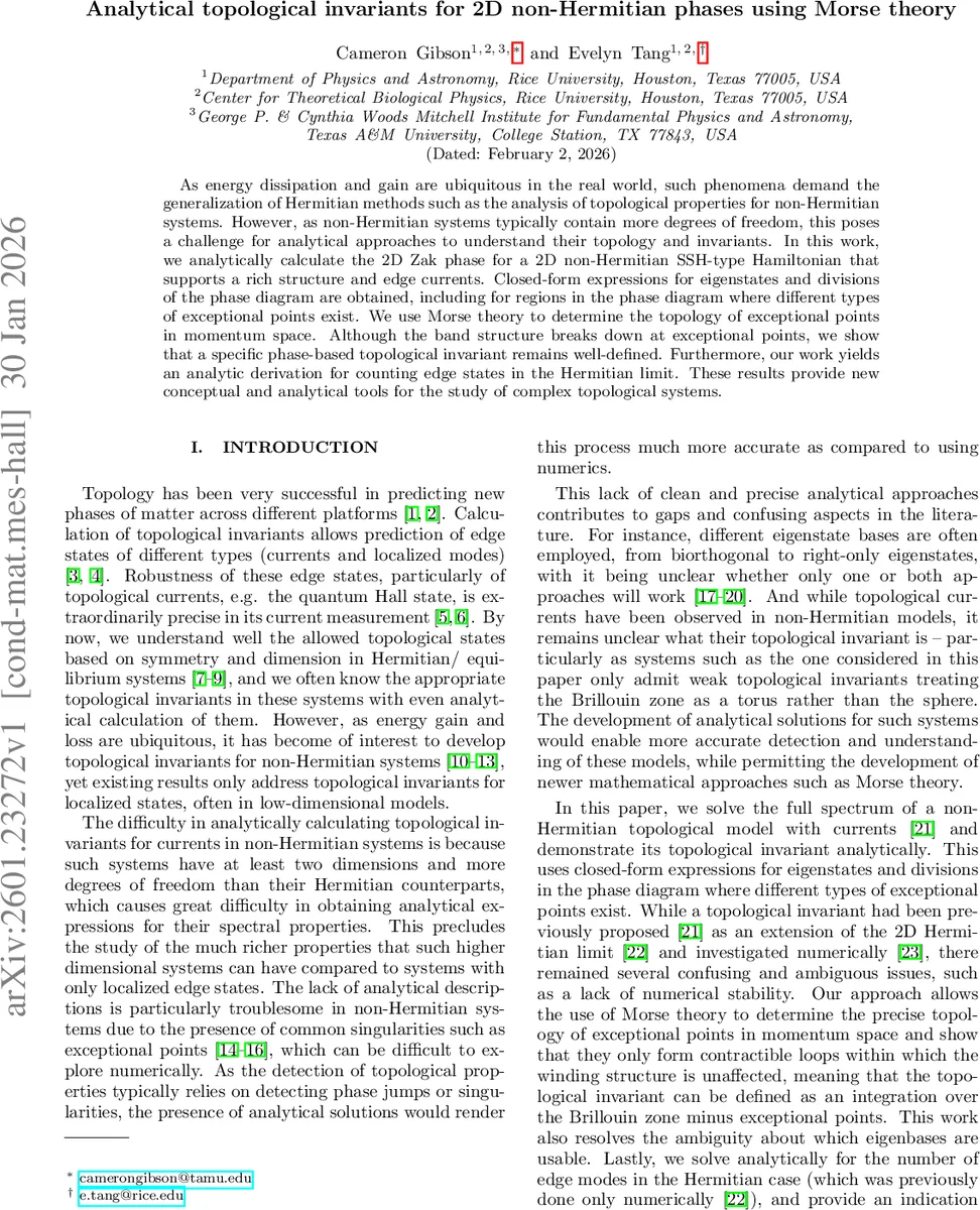 Analytical topological invariants for 2D non-Hermitian phases using Morse theory