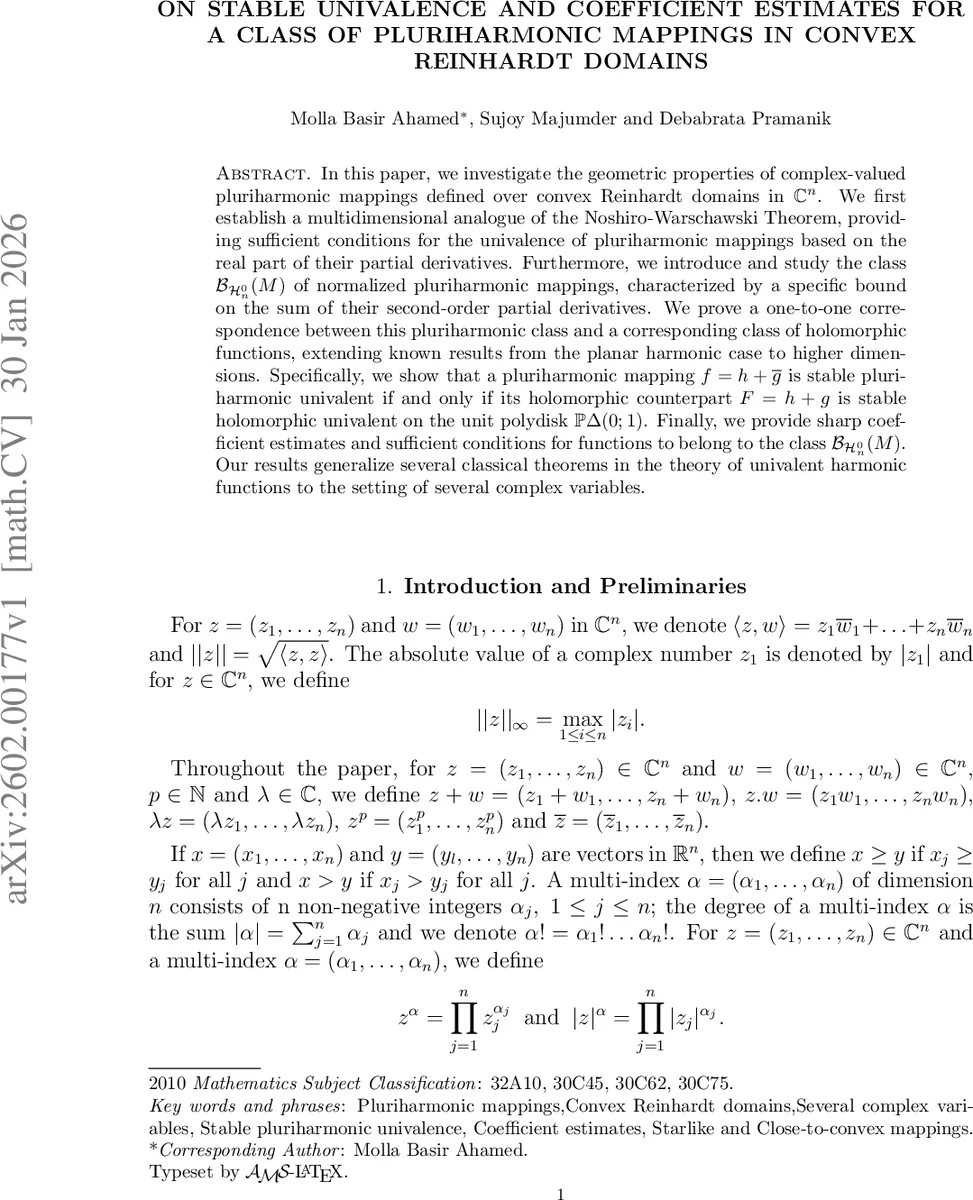 On Stable Univalence and Coefficient Estimates for a Class of Pluriharmonic Mappings in Convex Reinhardt Domains