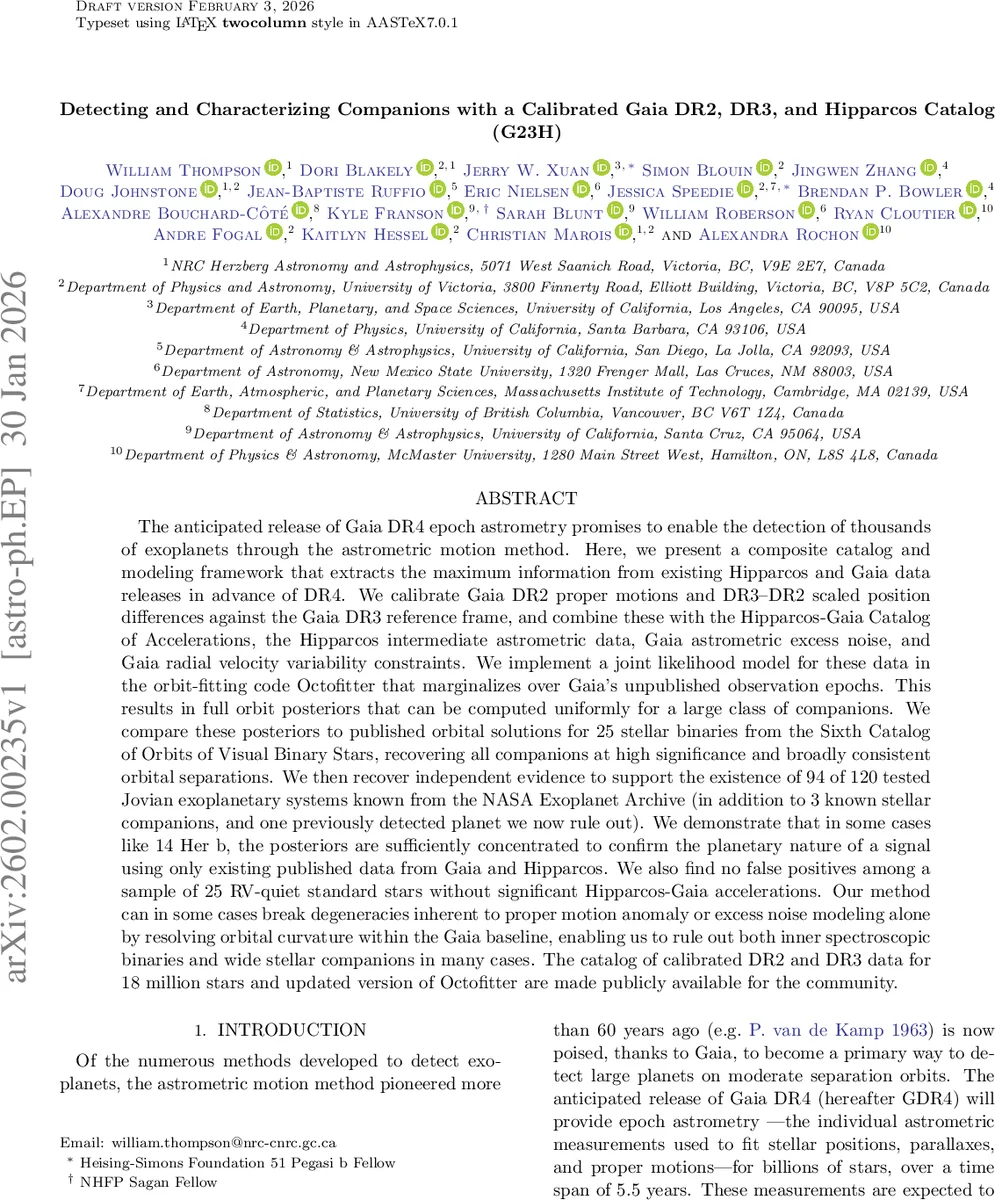 Detecting and Characterizing Companions with a Calibrated Gaia DR2, DR3, and Hipparcos Catalog (G23H)