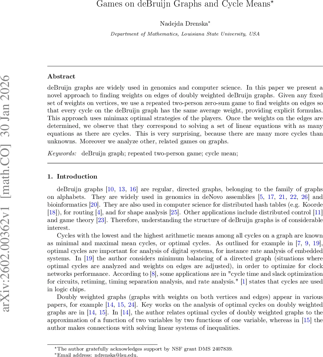 Games on deBruijn Graphs and Cycle Means