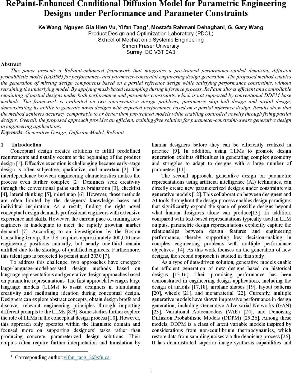 RePaint-Enhanced Conditional Diffusion Model for Parametric Engineering Designs under Performance and Parameter Constraints