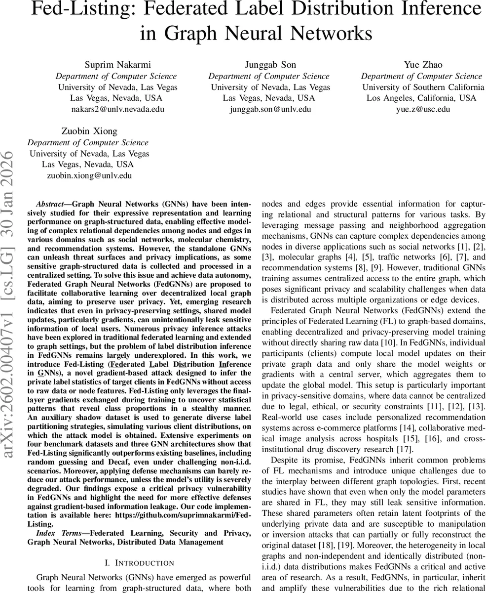 Fed-Listing: Federated Label Distribution Inference in Graph Neural Networks