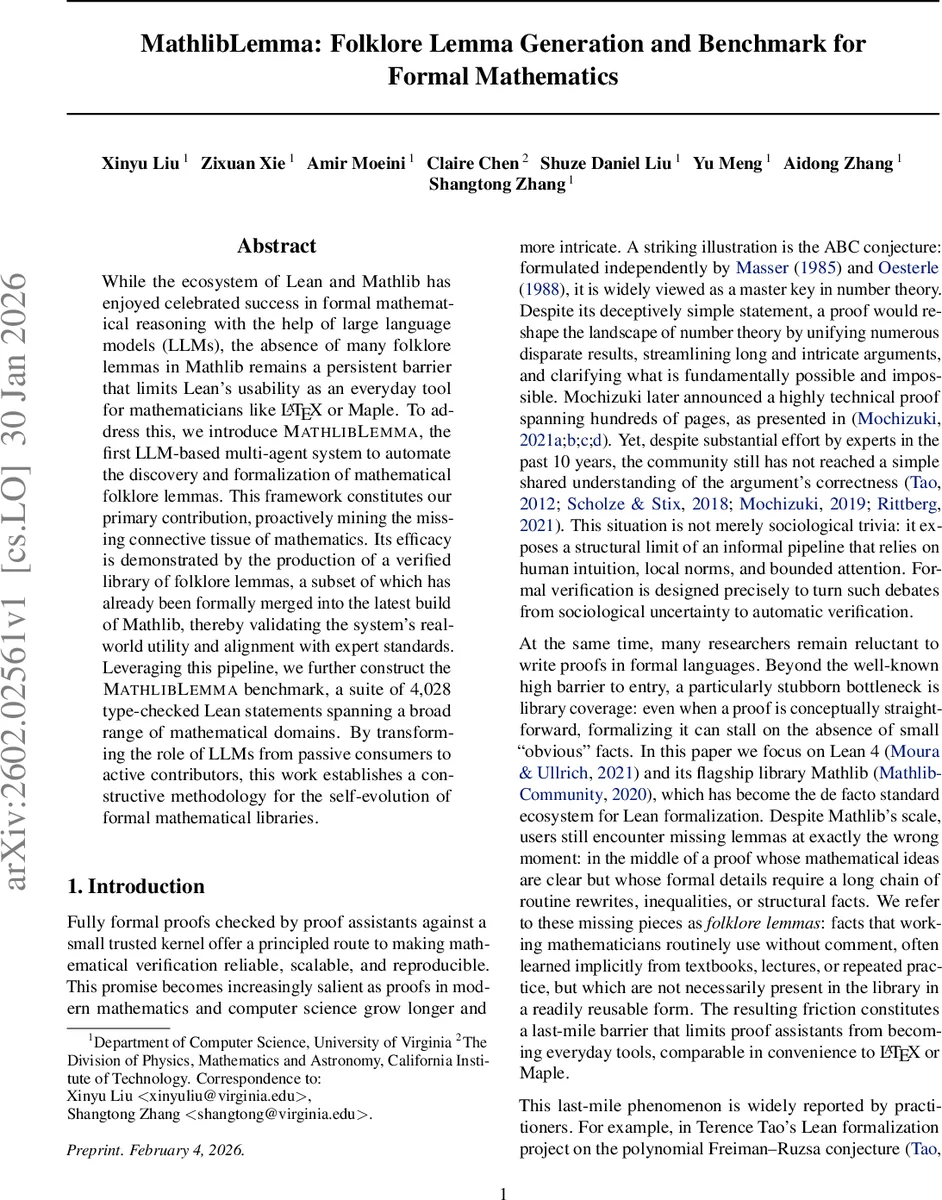 MathlibLemma: Folklore Lemma Generation and Benchmark for Formal Mathematics