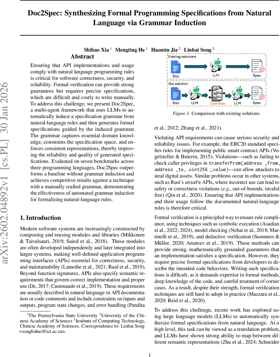 Doc2Spec: Synthesizing Formal Programming Specifications from Natural Language via Grammar Induction