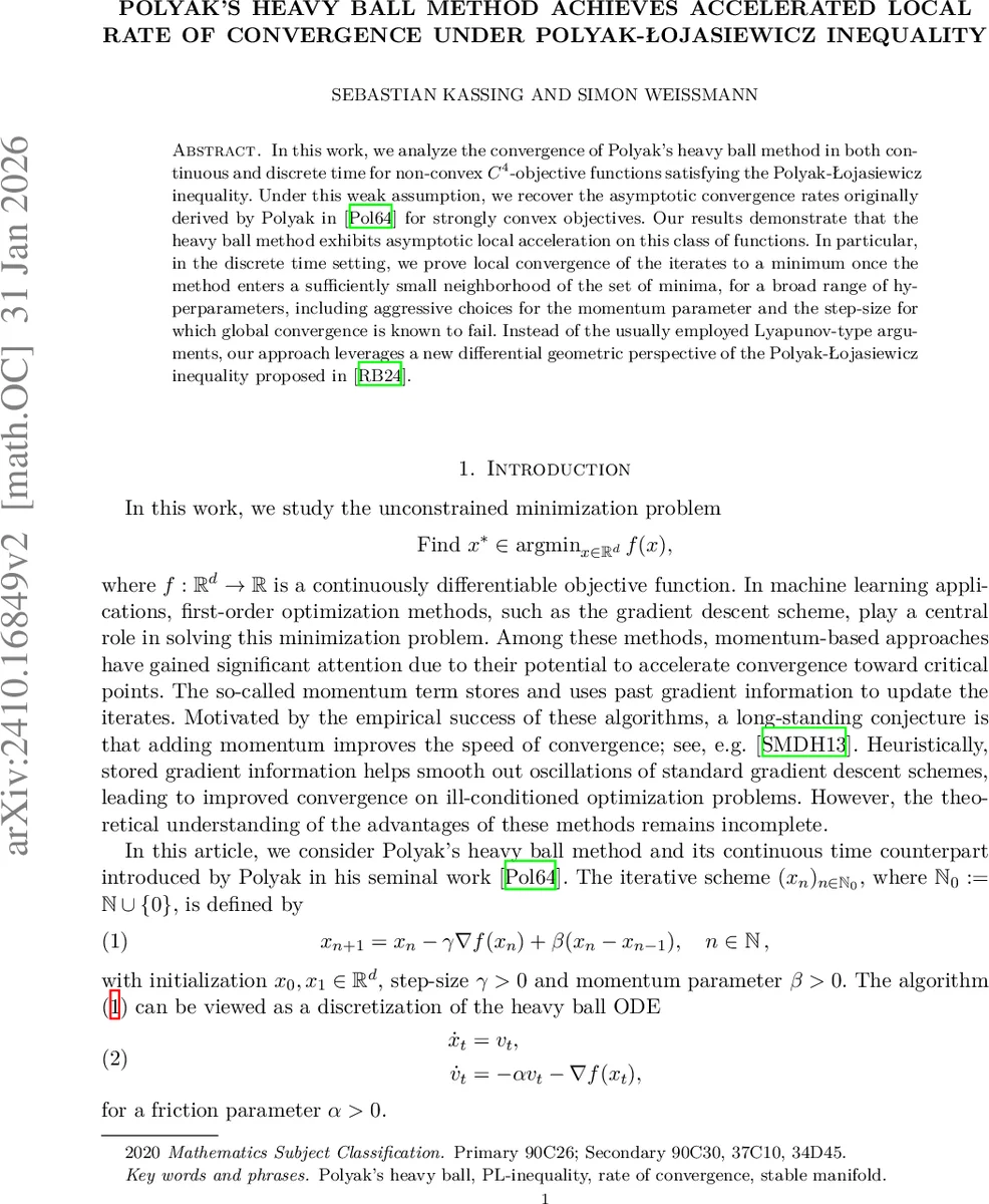Polyak's Heavy Ball Method Achieves Accelerated Local Rate of Convergence under Polyak-Lojasiewicz Inequality