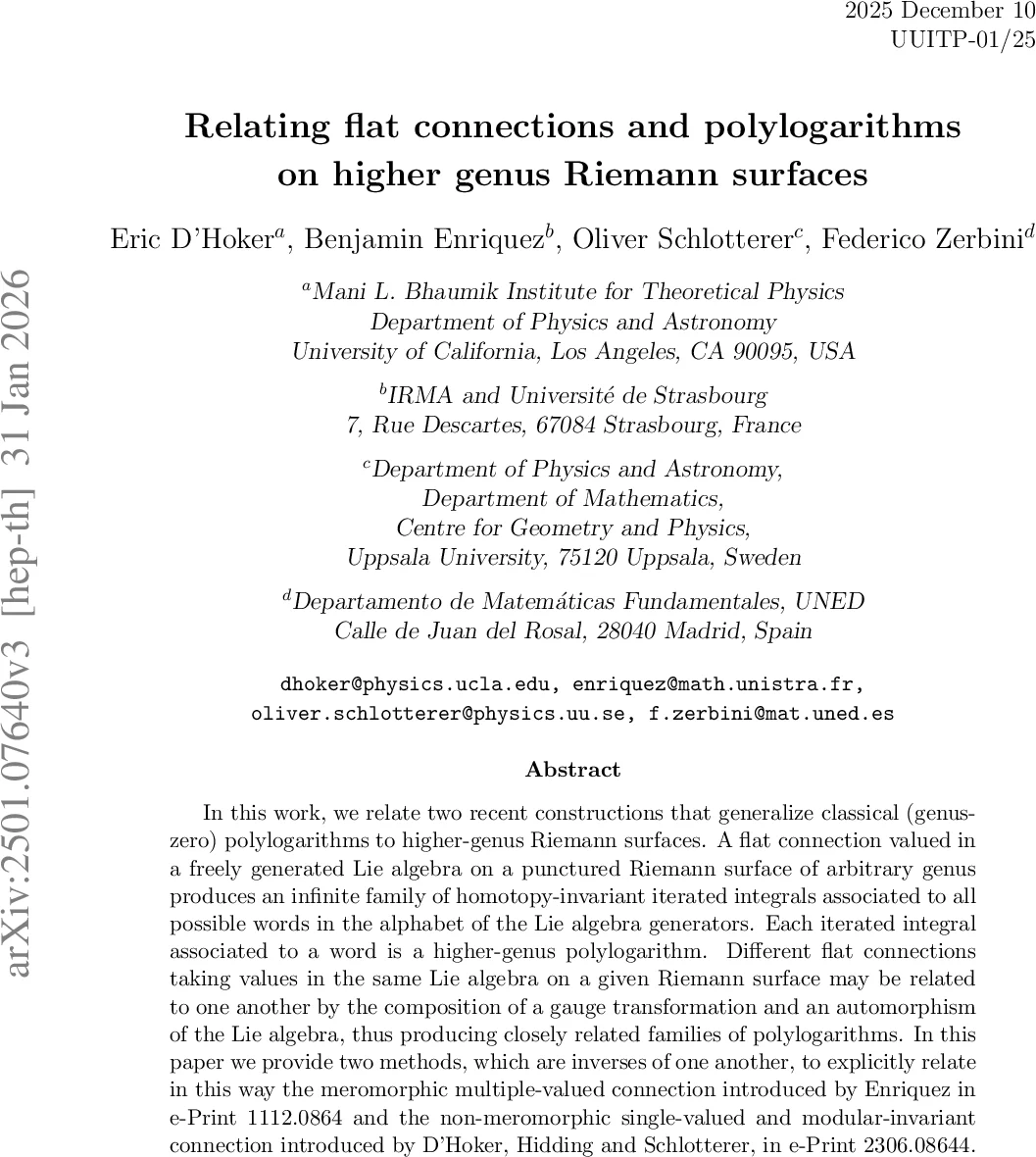 Relating flat connections and polylogarithms on higher genus Riemann surfaces