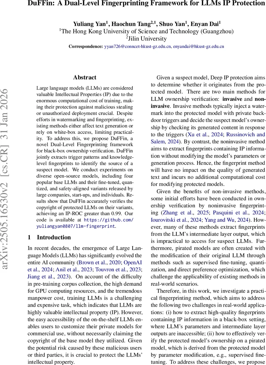 DuFFin: A Dual-Level Fingerprinting Framework for LLMs IP Protection