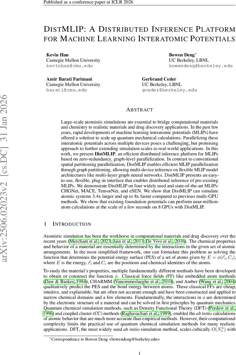 DistMLIP: A Distributed Inference Platform for Machine Learning Interatomic Potentials