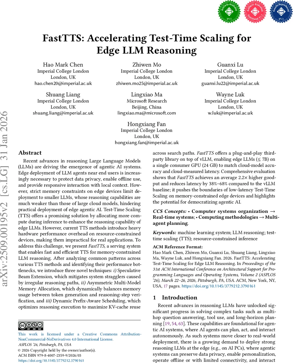 FastTTS: Accelerating Test-Time Scaling for Edge LLM Reasoning
