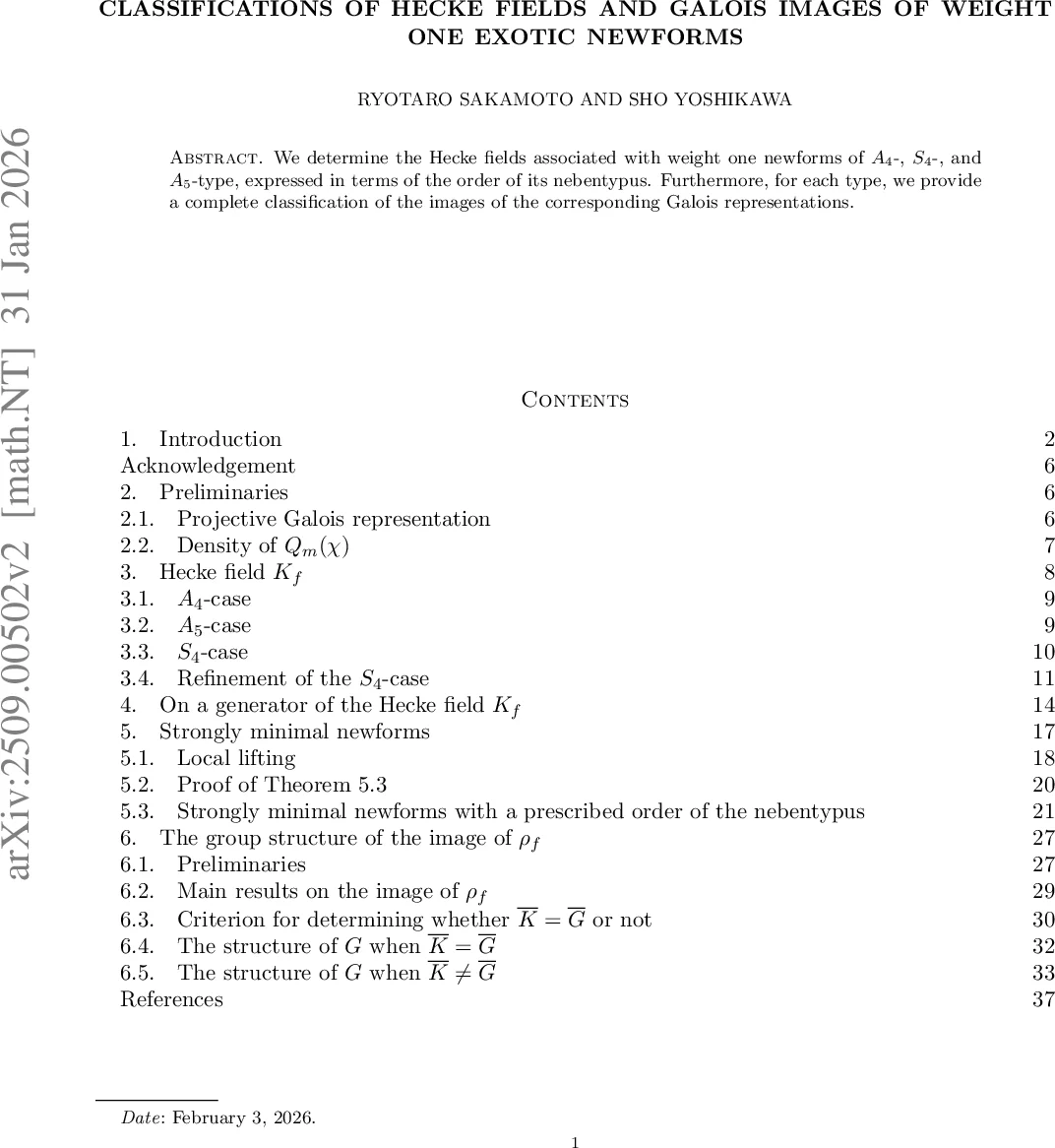 Classifications of Hecke Fields and Galois Images of Weight One Exotic Newforms
