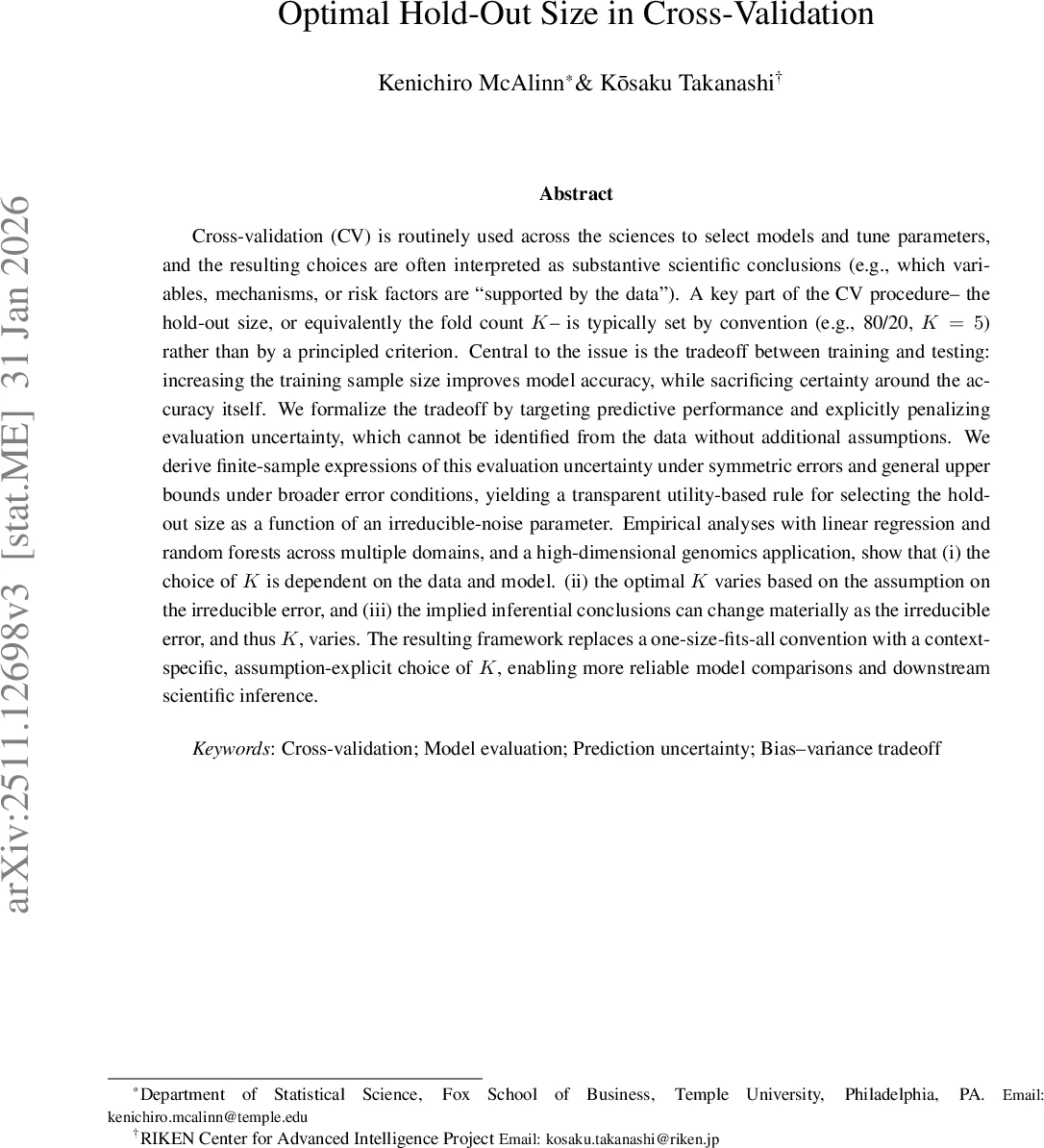 Optimal Hold-Out Size in Cross-Validation