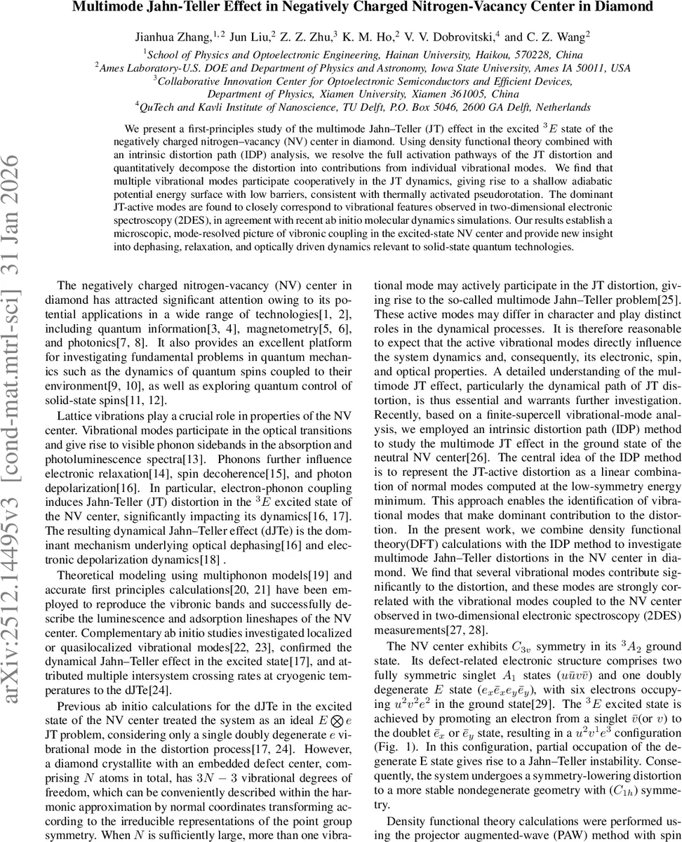 Multimode Jahn-Teller Effect in Negatively Charged Nitrogen-Vacancy Center in Diamond