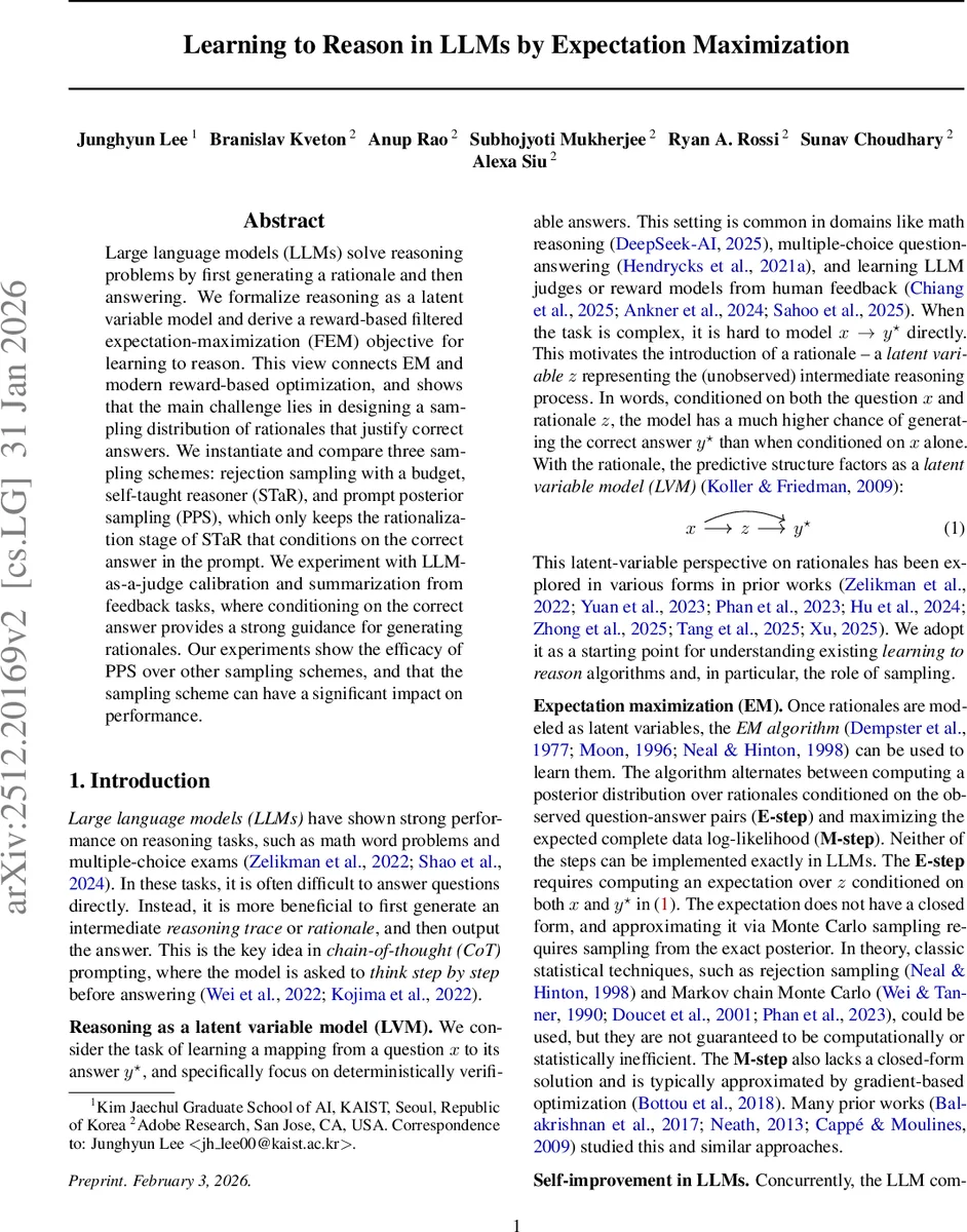 Learning to Reason in LLMs by Expectation Maximization