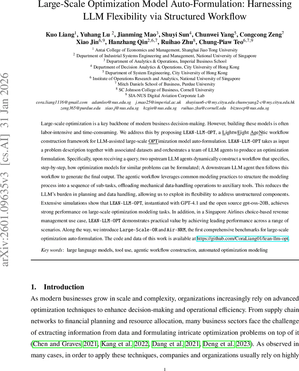 Large-Scale Optimization Model Auto-Formulation: Harnessing LLM Flexibility via Structured Workflow