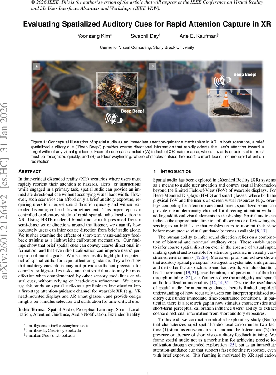 Evaluating Spatialized Auditory Cues for Rapid Attention Capture in XR