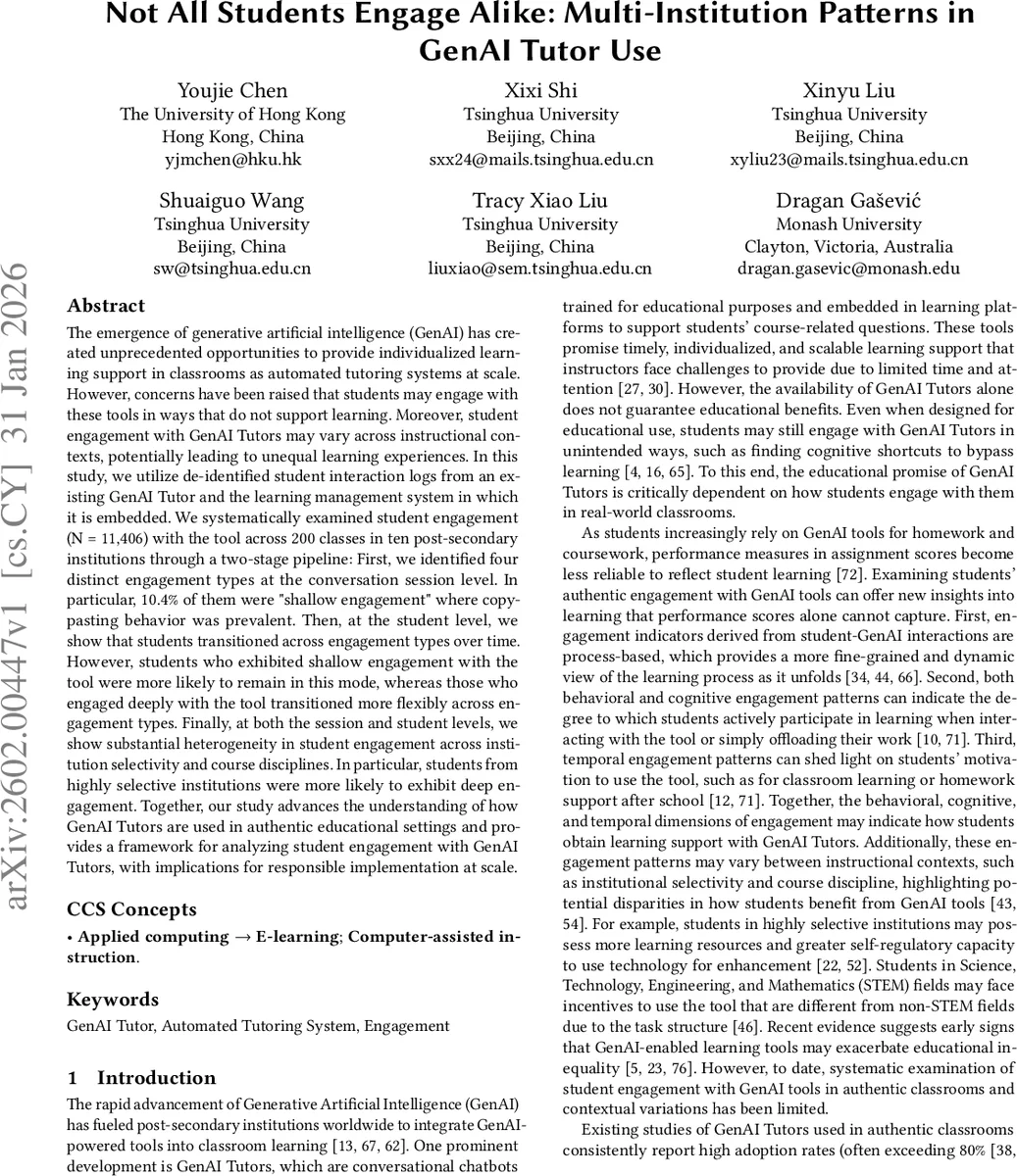 Not All Students Engage Alike: Multi-Institution Patterns in GenAI Tutor Use