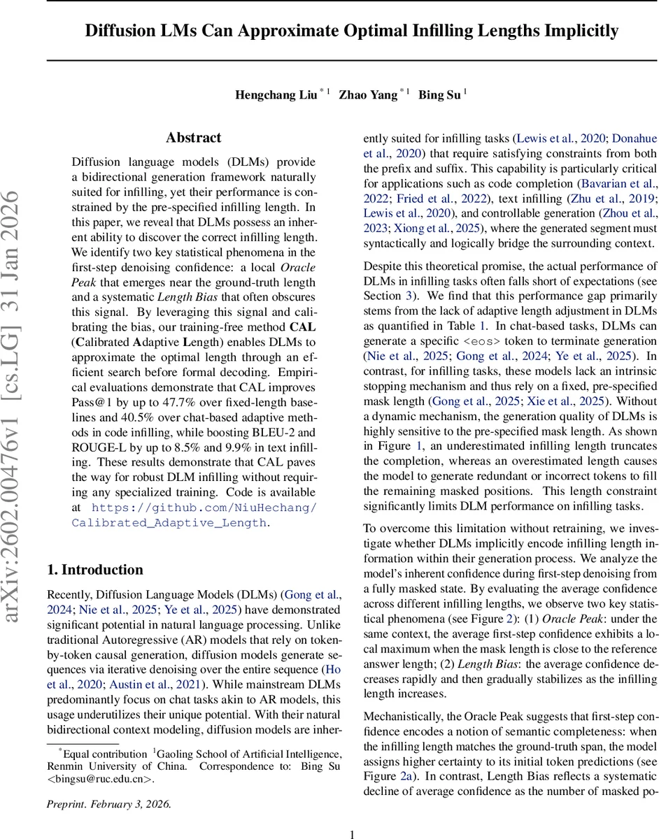 Diffusion LMs Can Approximate Optimal Infilling Lengths Implicitly