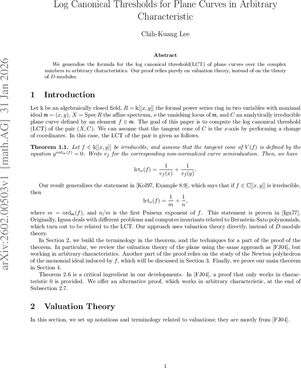 Log Canonical Thresholds for Plane Curves in Arbitrary Characteristic
