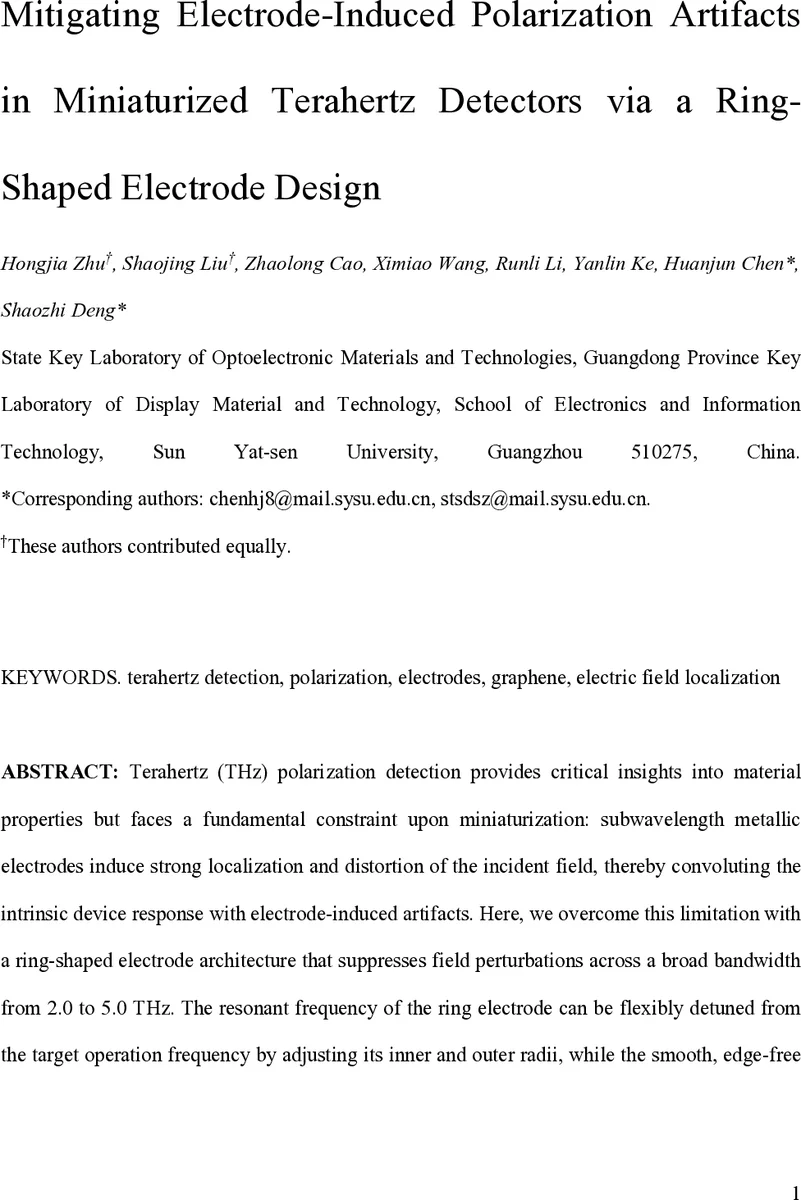 Mitigating Electrode-Induced Polarization Artifacts in Miniaturized Terahertz Detectors via a Ring-Shaped Electrode Design