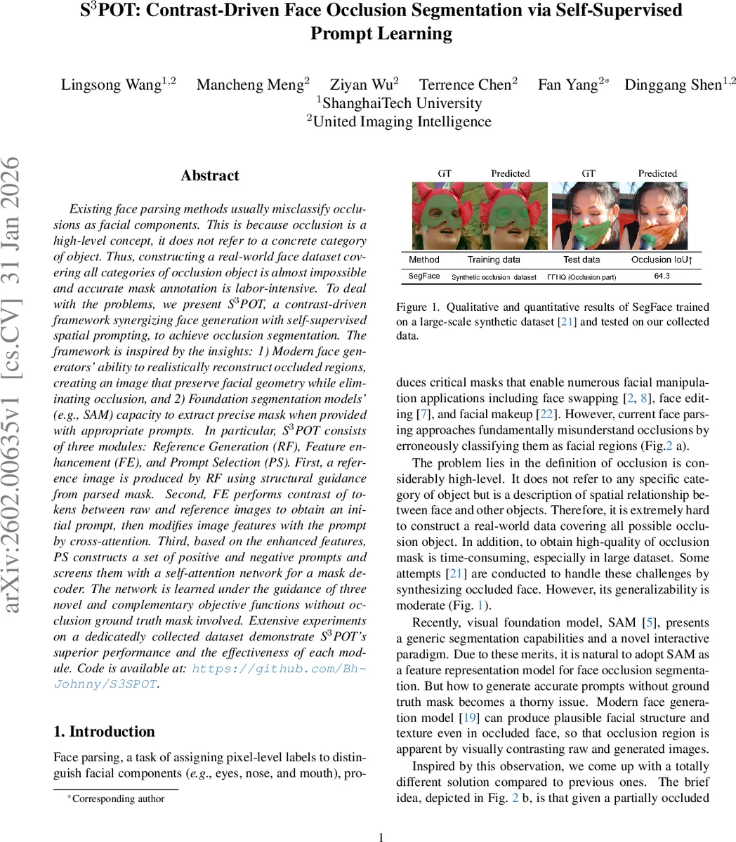 S$^3$POT: Contrast-Driven Face Occlusion Segmentation via Self-Supervised Prompt Learning