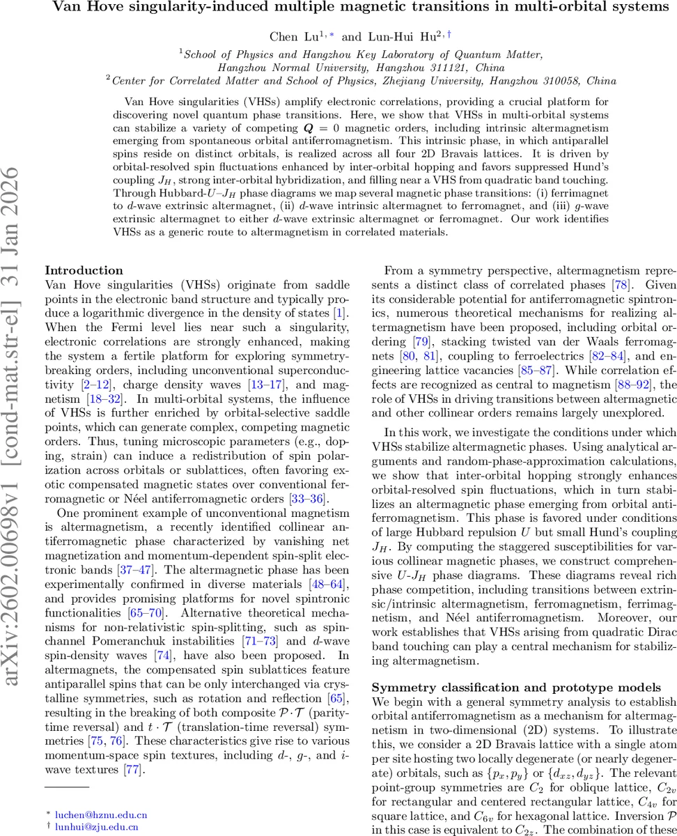 Van Hove singularity-induced multiple magnetic transitions in multi-orbital systems