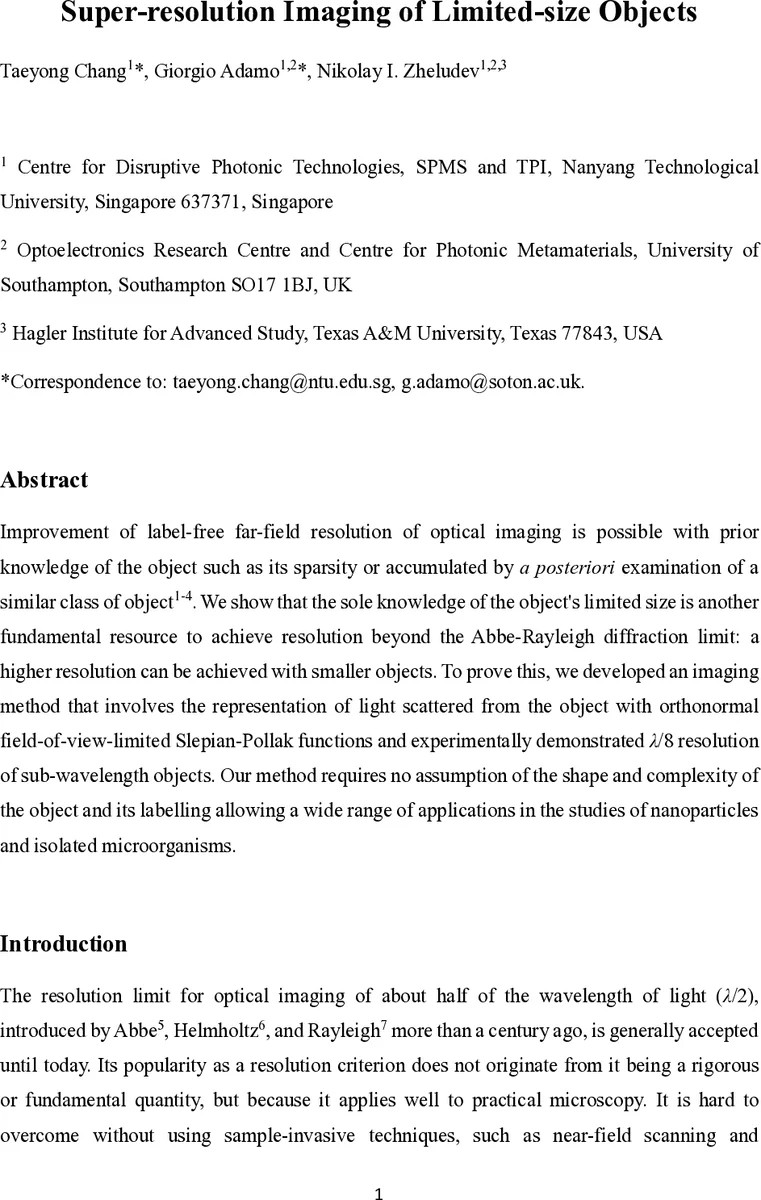 Super-resolution Imaging of Limited-size Objects