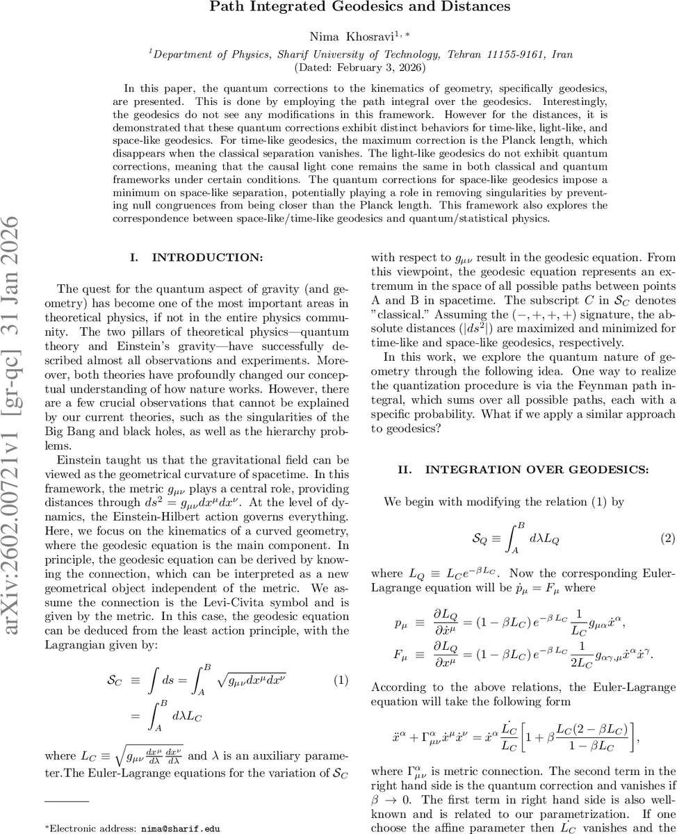 Path Integrated Geodesics and Distances