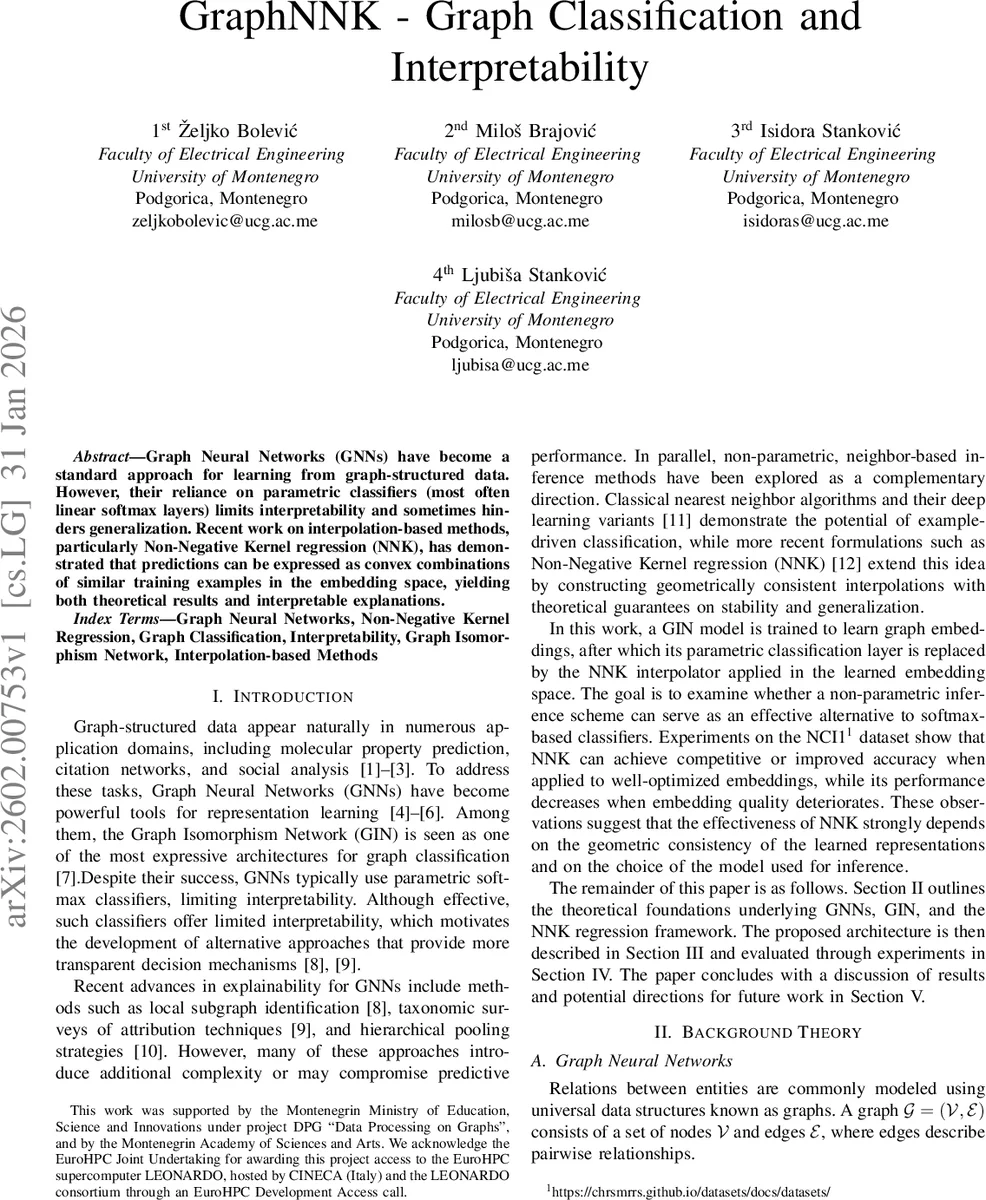 GraphNNK -- Graph Classification and Interpretability