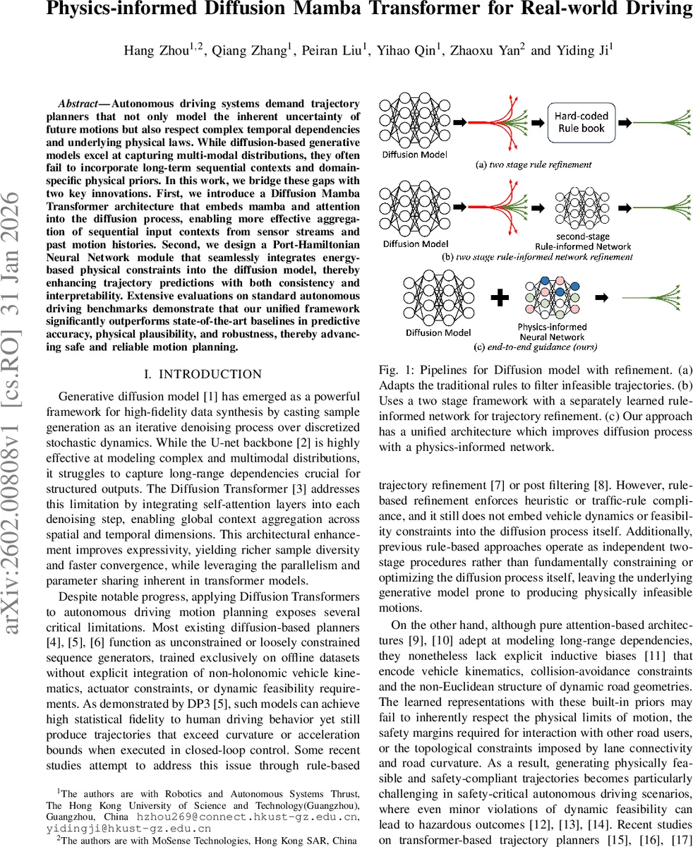 Physics-informed Diffusion Mamba Transformer for Real-world Driving