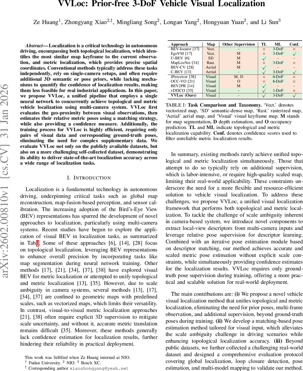 VVLoc: Prior-free 3-DoF Vehicle Visual Localization