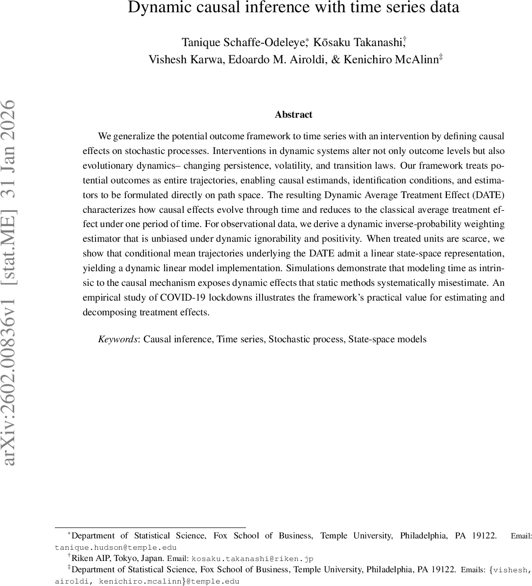 Dynamic causal inference with time series data