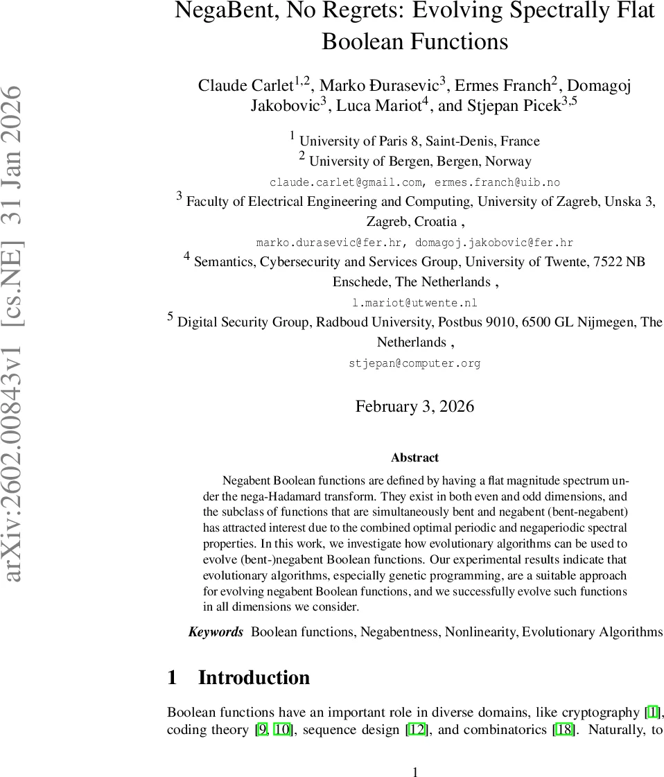 NegaBent, No Regrets: Evolving Spectrally Flat Boolean Functions