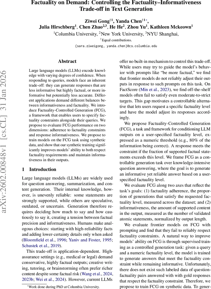 Factuality on Demand: Controlling the Factuality-Informativeness Trade-off in Text Generation
