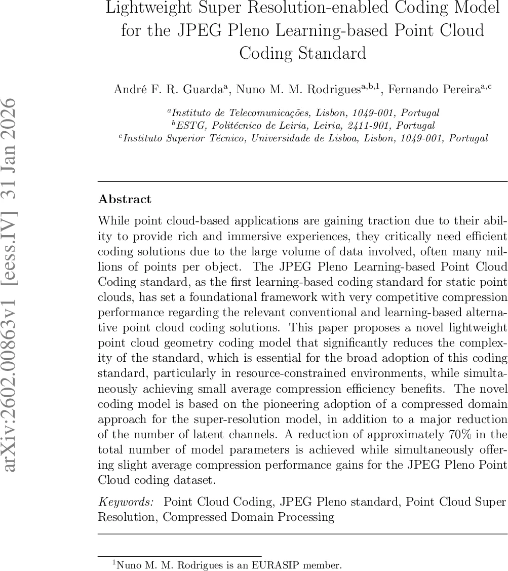 Lightweight Super Resolution-enabled Coding Model for the JPEG Pleno Learning-based Point Cloud Coding Standard