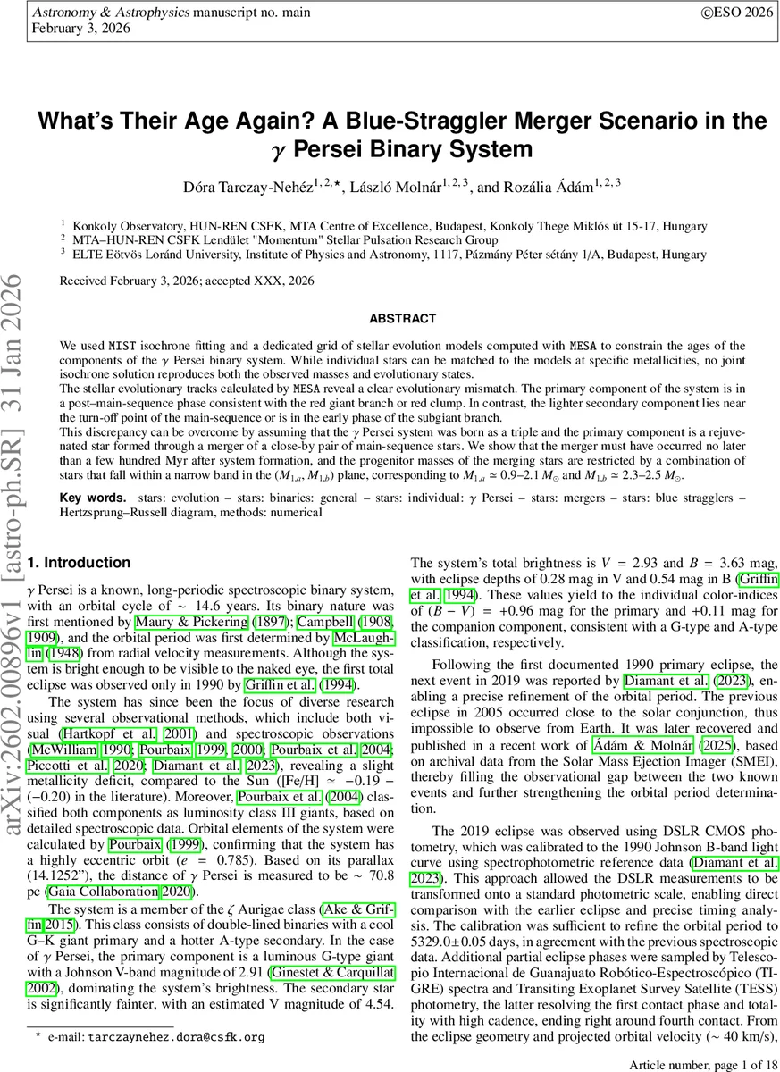 What's Their Age Again? A Blue-Straggler Merger Scenario in the $γ$ Persei Binary System